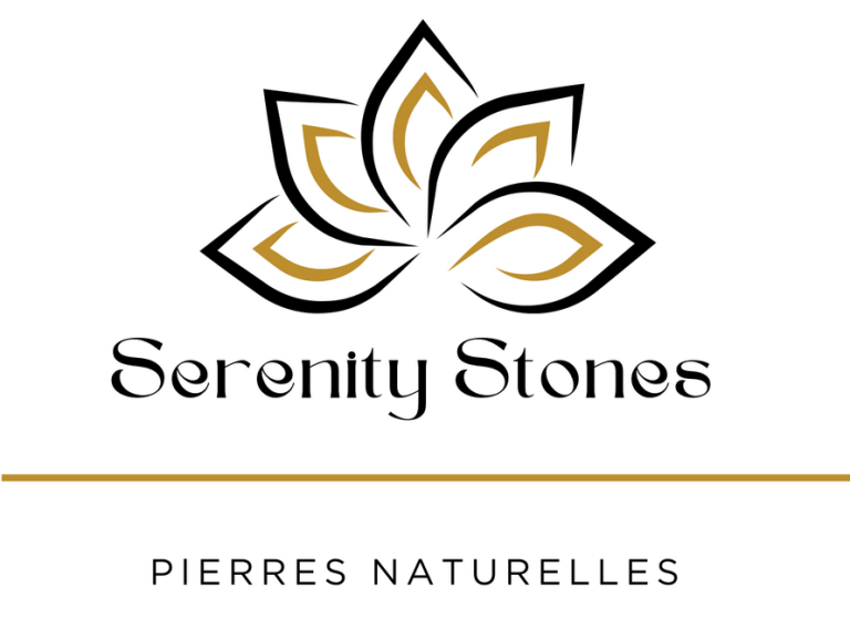Logo Serenity Stones Logo de Serenity Stones, avec un motif de fleur stylisée et le texte "Pierres Naturelles".